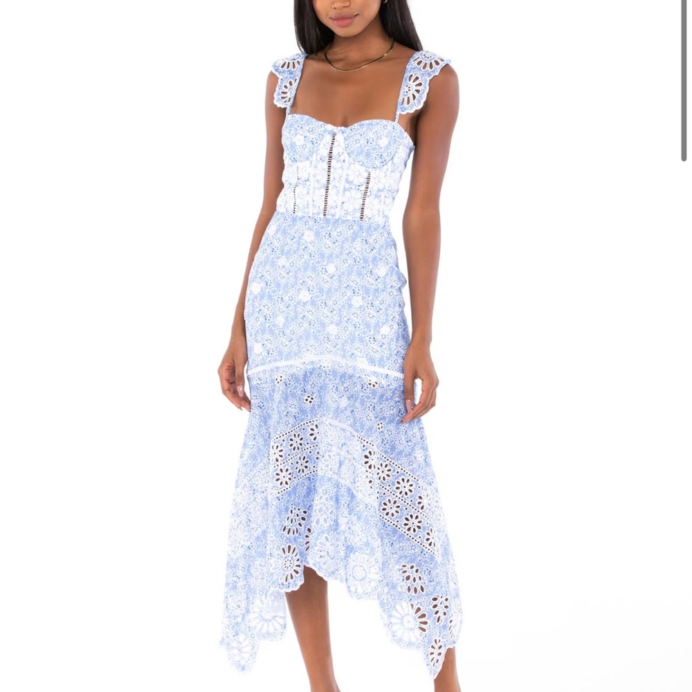NWOT - Karina Grimaldi Elegant Blue Lace Dress